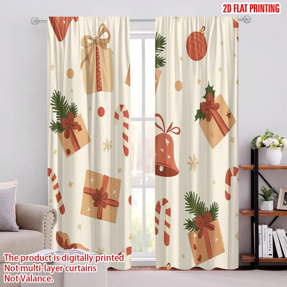 

2pcs,2D plane printing Curtain Fabric Christmas Baubles Candy Canes Gifts Versatile Fabric (without rod) Versatile All Perfect 52.50 × 116.00 cm 2 pcs