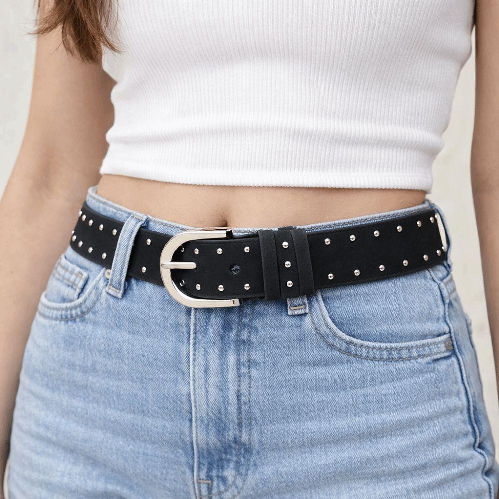 Rivet Women Wide Belt Retro Western Cowboy Belt Adjustable Leather Waistband  Pants Accessories