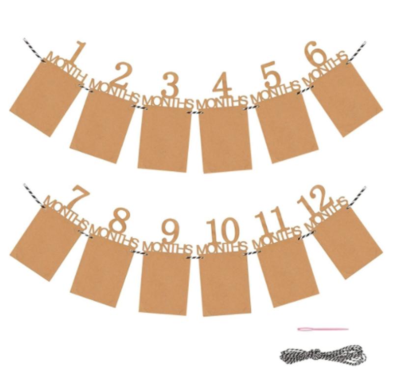 Baby Growth Record Photo Props Banners 1-12 Months Old Birthday Party Decoration Background Layout for Boys & Girls