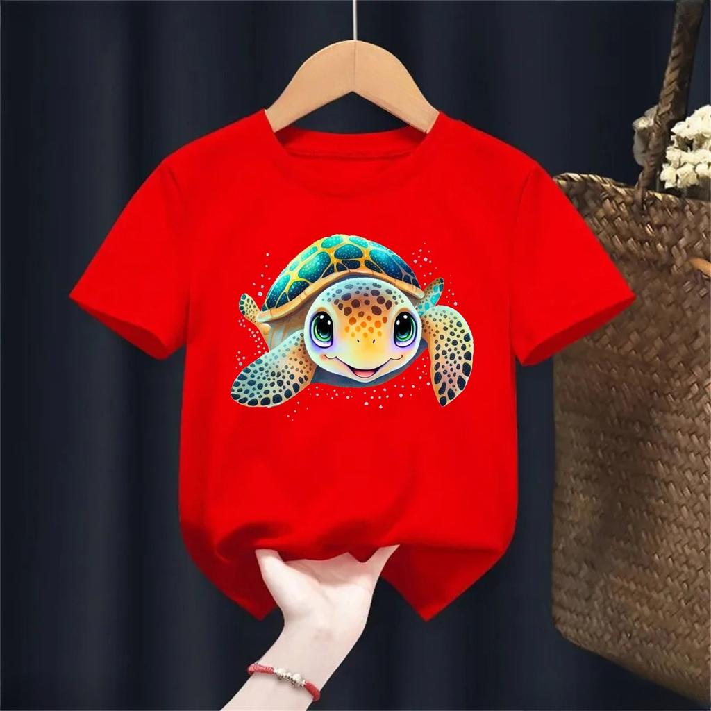 Cool Sea Turtle Printed T Shirt For Girls/Boys Harajuku Summer Kids Clothes Pink/Yellow/Gray/Blue/Black/White T-Shirt Tops