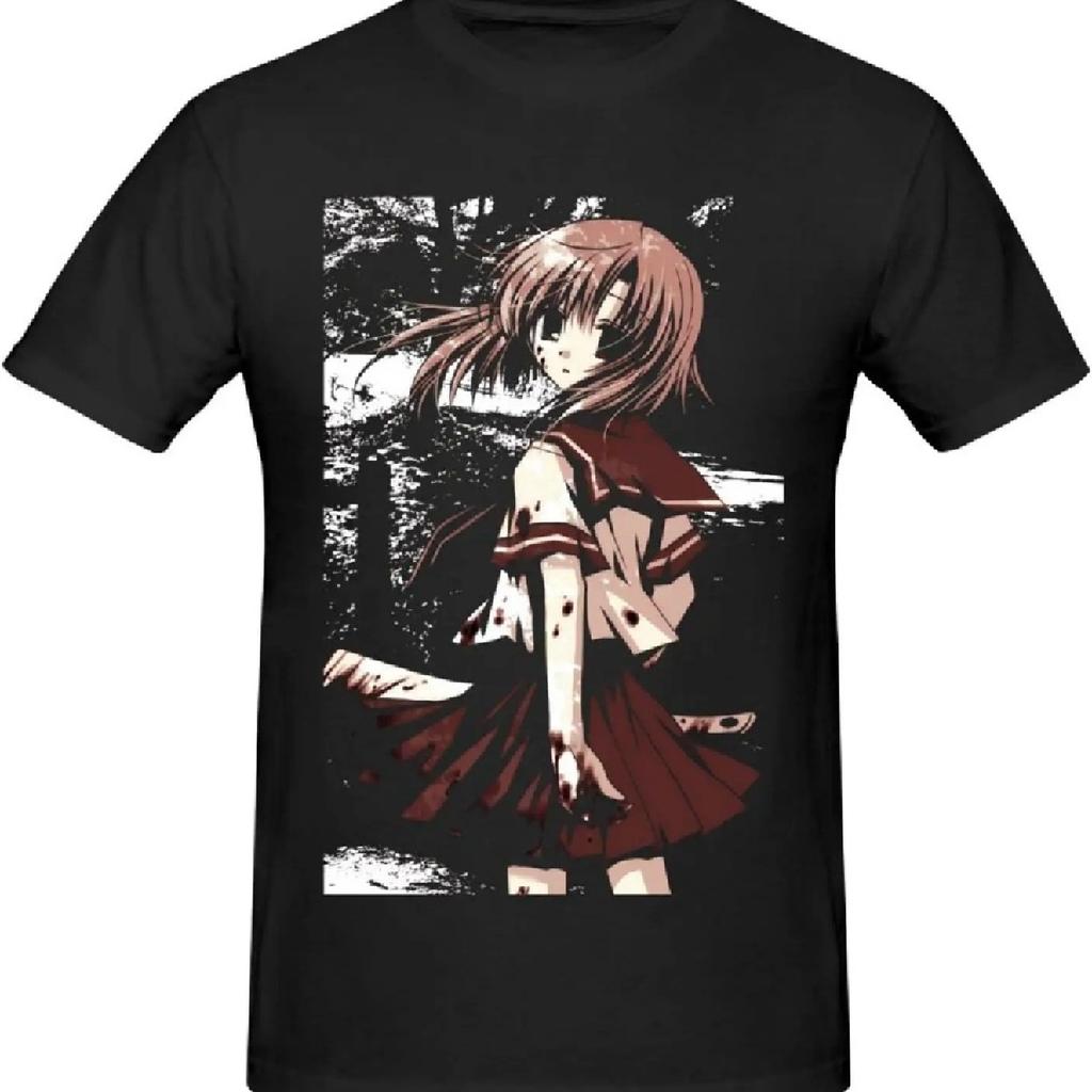 Anime Higurashi When They Cry Shirt for Men Fashion Casual Cotton Custom Short Sleeve Tshirt Cool Tees Top Black