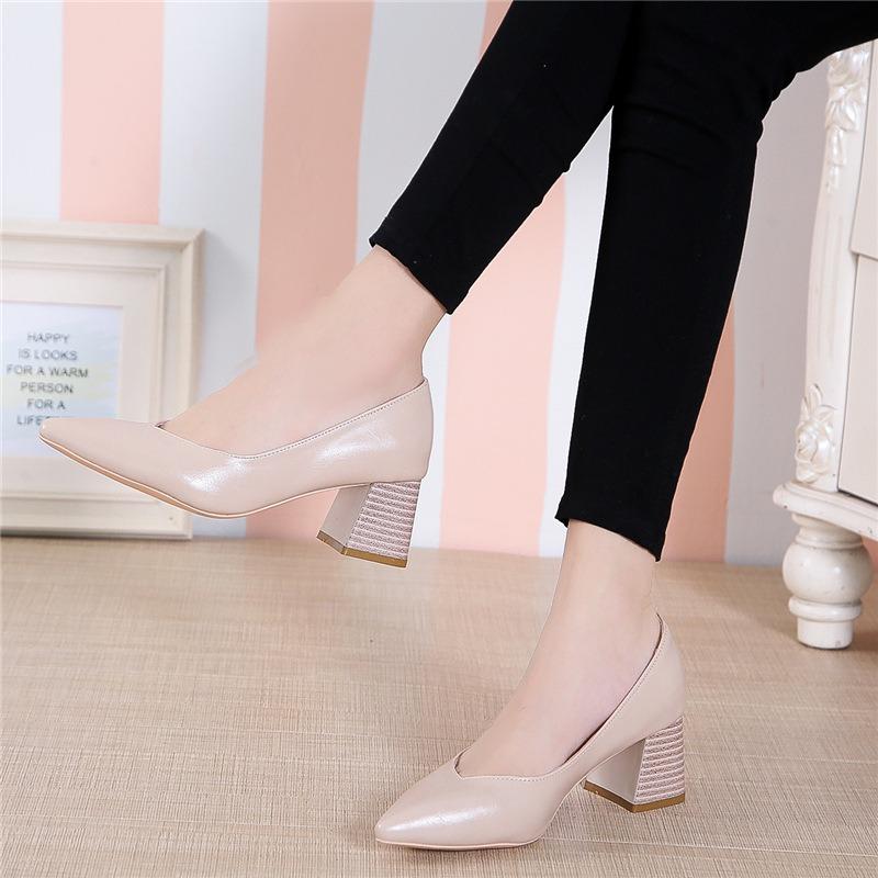 Women's Shoes 20 New Autumn Pointed Toe Foot Shoes Women's Thick Heel Shallow Mouth Sexy High Heels Professional Shoes