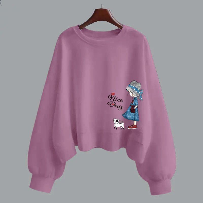 Moletom com capuz de algodão roxo feminino primavera e outono manga longa versão coreana gola redonda solta temporada escolar de setembro início do outono em roupas femininas