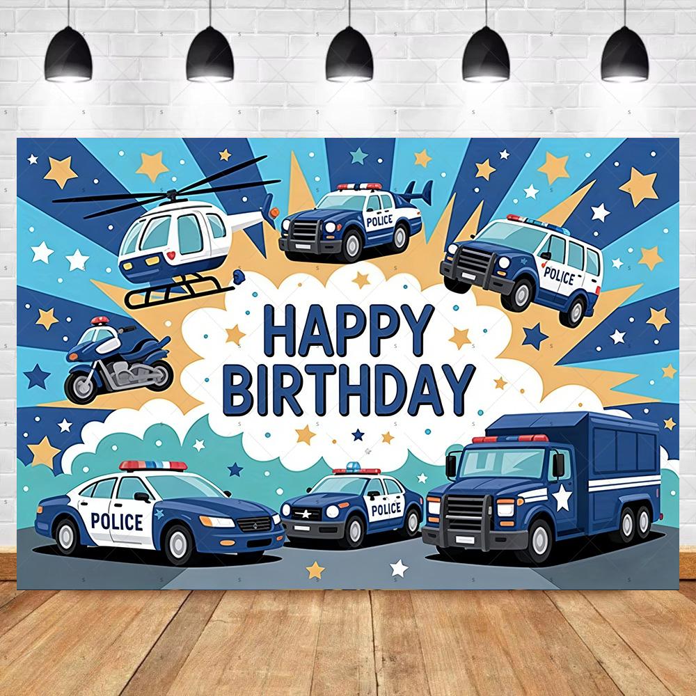 Cartoon Police Backdrop Police Station Car Background Banner Kid Birthday Party Decoration Baby Shower Supplies Photography Prop