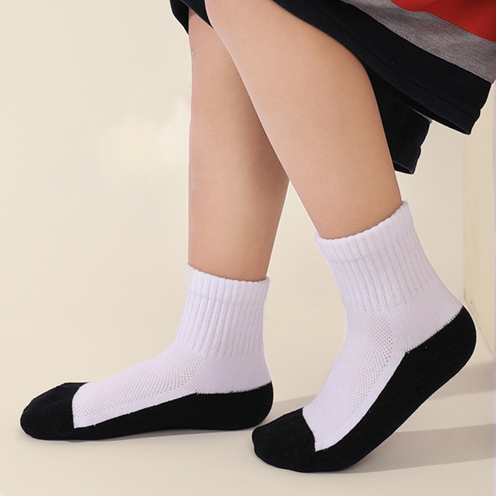 Cotton Mid-Calf Student Socks: Antibacterial, Anti-Pilling, Odor-Proof, Seamless, High-Elasticity, Color-Block Sports Socks.