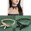 Modisches Choker-Halsband mit doppellagiger Schmetterlingsschleife aus Leder, verstellbar für Damen