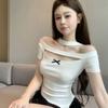 Fashion Off Shoulder Hollow Out Short Sleeve T-Shirt for Women Summer Slim Fit Cropped Top New