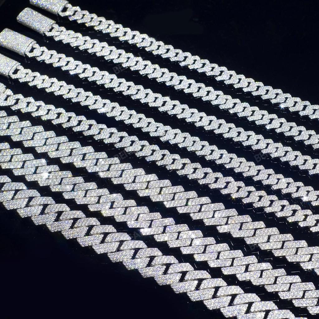 Iced Out 15mm Mens Miami Cuban Link Necklace Hip Hop CZ Cubic Zirconia Bling Prong Cuban Chain