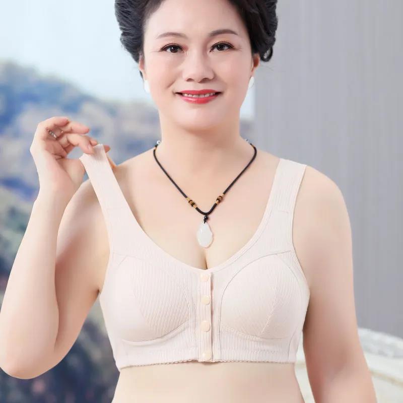 Large Size Bra Without Steel Ring Cotton Middle-aged and Elderly People's Front Buckle Gather Underwear Women's Vest Style
