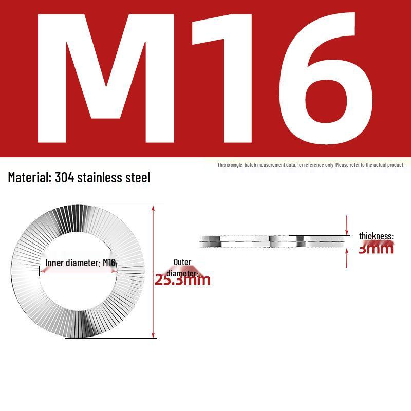 DIN25201 304 Stainless Steel Self-Locking Double Stack Washer, 65Mn Manganese Anti-Loosening, Double-Sided Tooth Layer.