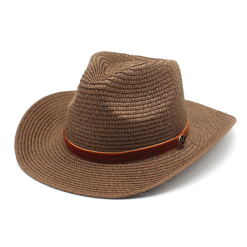 

Spring And Summer Straw Hat M Western Cowboy Upturned Edge Spring And Summer Thin Top Hat Performance Jazz Hat Beach Hat M（56-58cm） темно-коричневого кольору