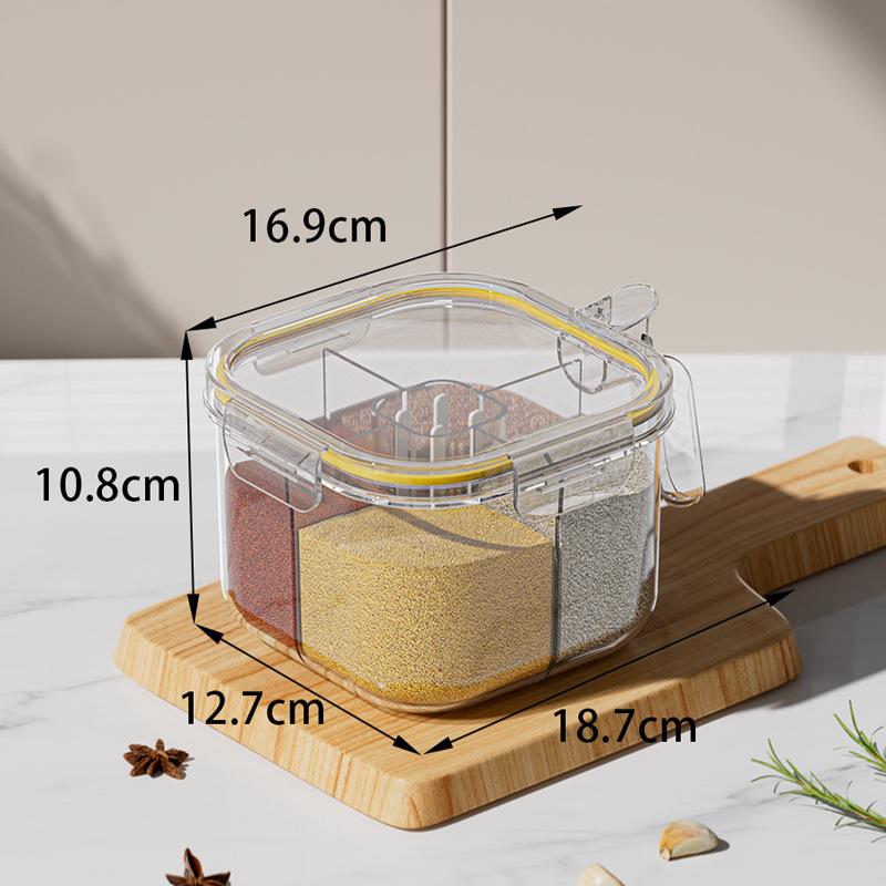 New Seasoning Box 4 Compartments Large Capacity Kitchen Household Seasoning Jar Seasoning Storage Box Moisture-proof Salt Shaker