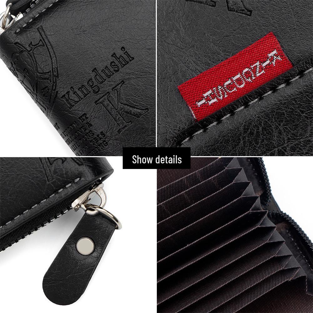 Męski Retro Wielofunkcyjny Krótki Portfel na Karty i Monety z Zamkiem Błyskawicznym