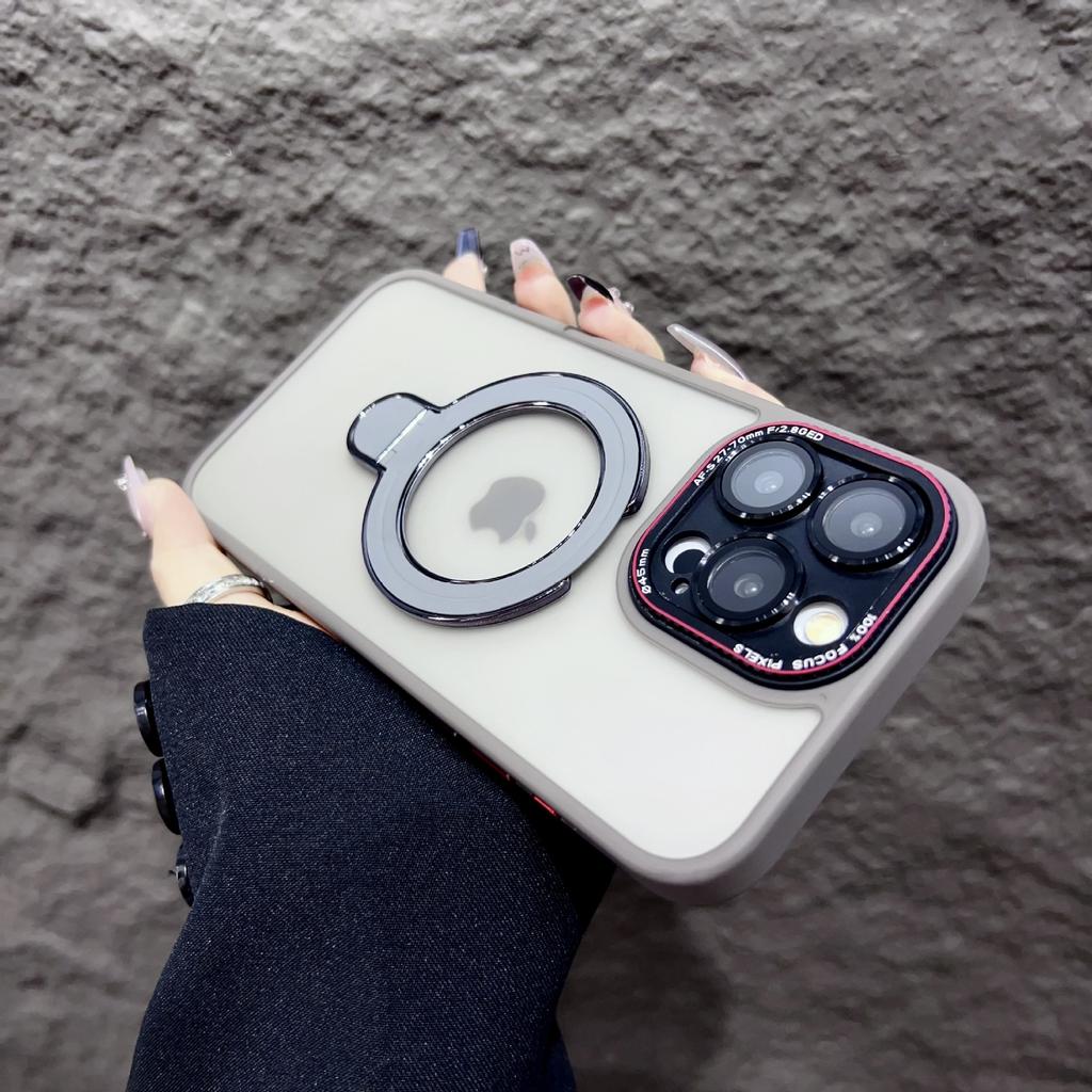 Applicable to Apple iPhone16ProMax mobile phone case, skin matte semi-transparent magnetic metal bracket 15 protective case