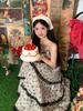 French sweet wear lace splicing cake dress summer niche thin long floral suspender dress