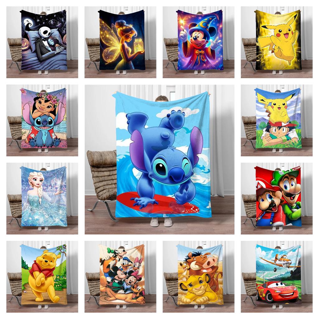 Disney lilo and stitch Super Mario Pikachu Soft Fluffy Throw Flannel Blanket Kid Adult Sofa Break Bed Blanket Cover Travel Gifts