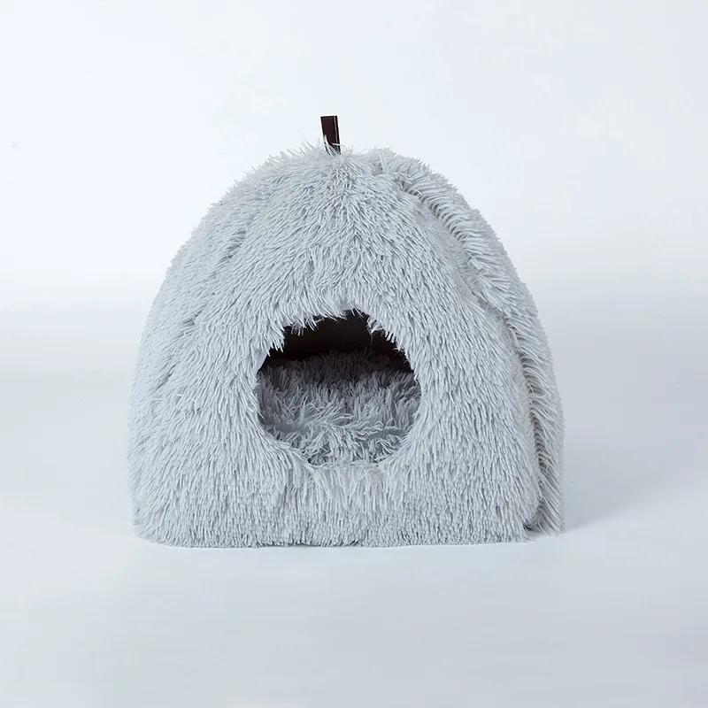 

Cat Litter Plush Litter Winter Warm Closed Cat Bed Pet Litter Deep Sleep Dog House Kennel світло-сірий колір