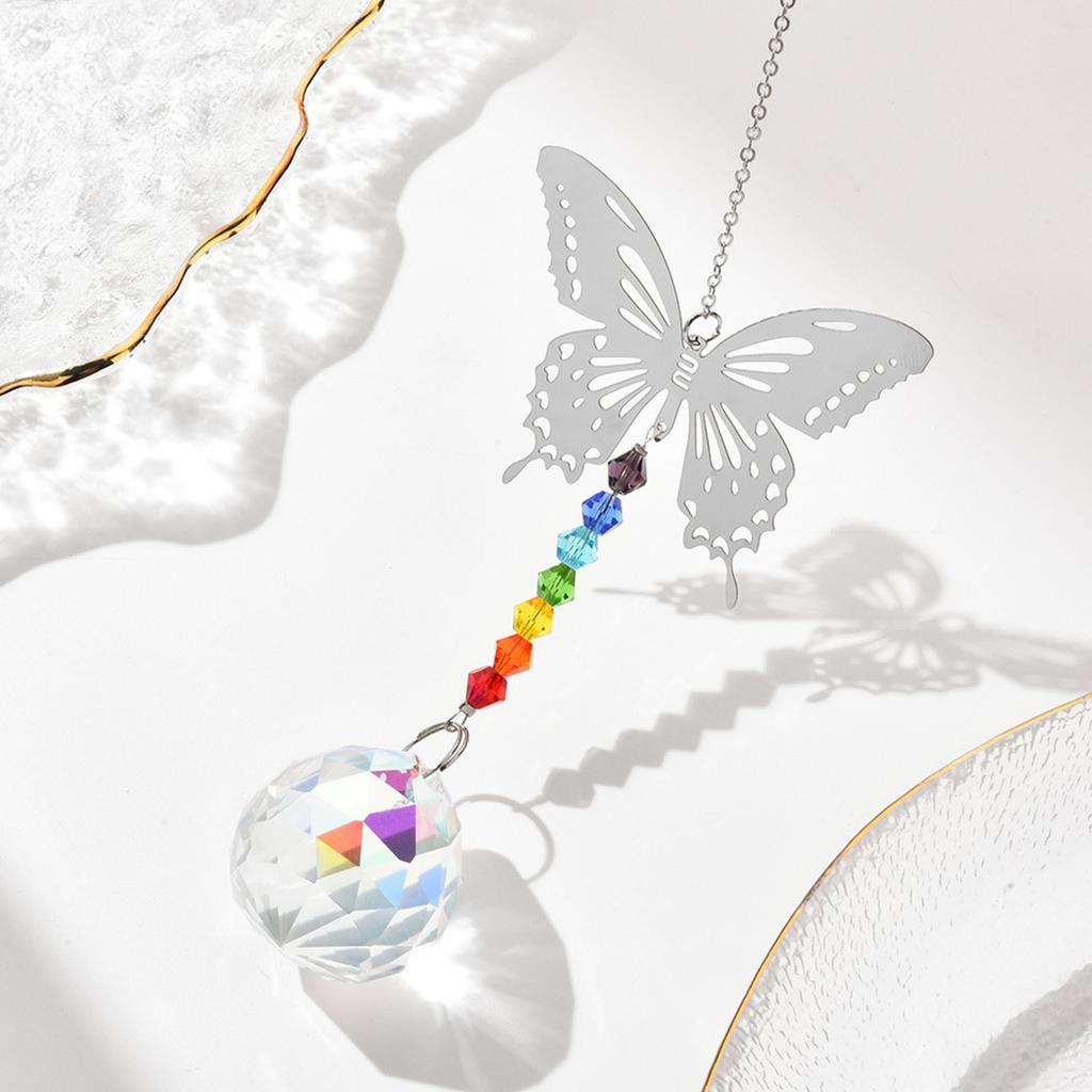 Kristallprisma Solfångare med Fjärilshänge Fönsterhängande Ornament Solskensreflektion Utomhus- och Inomhusdekorationer