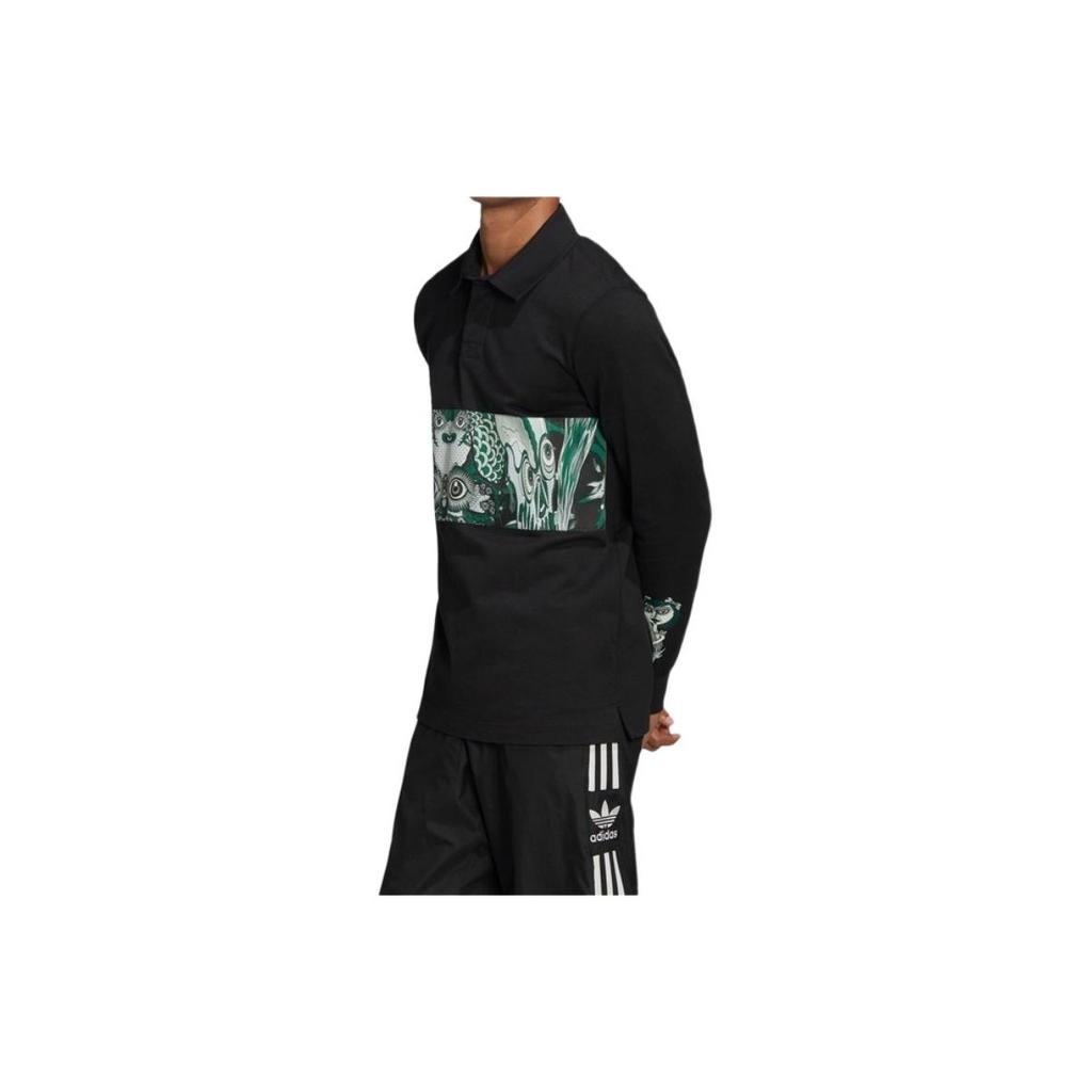 Adidas Originals Gallery Rugby Long Sleeve Casual Sport Print Shirt Men Tops Black FM1663