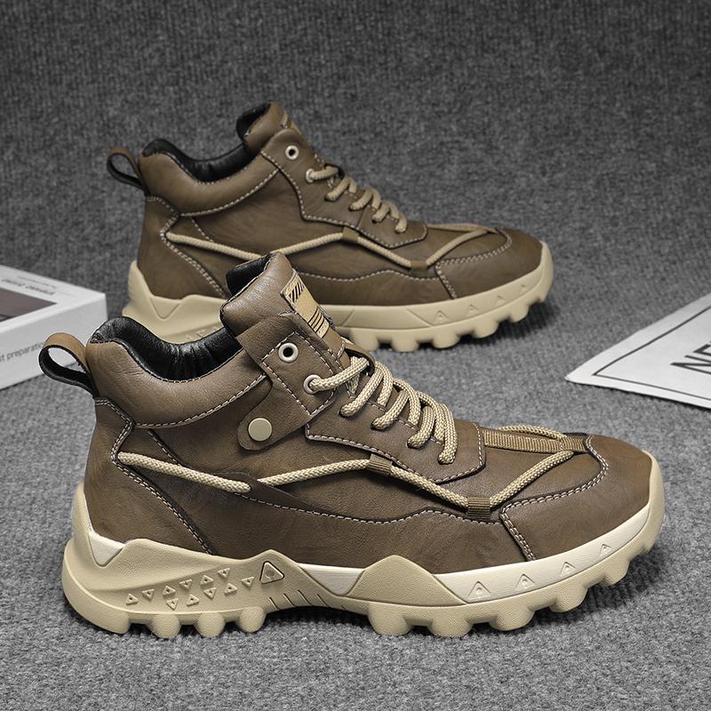 

Модная мужская обувь весна-осень Высокие модные кожаные ботинки для мотоциклистов Удобные ботинки для отдыха на открытом воздухе Ботинки на шнуровке для мужчин 44 хаки