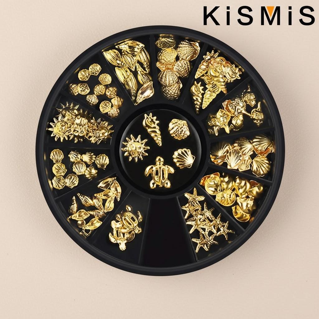 

Fashion Nails Ocean Theme Metal Studs Sea Starfish Shell Turtle 3D Nail Art Decoration DIY UV Manicure Beauty золотий