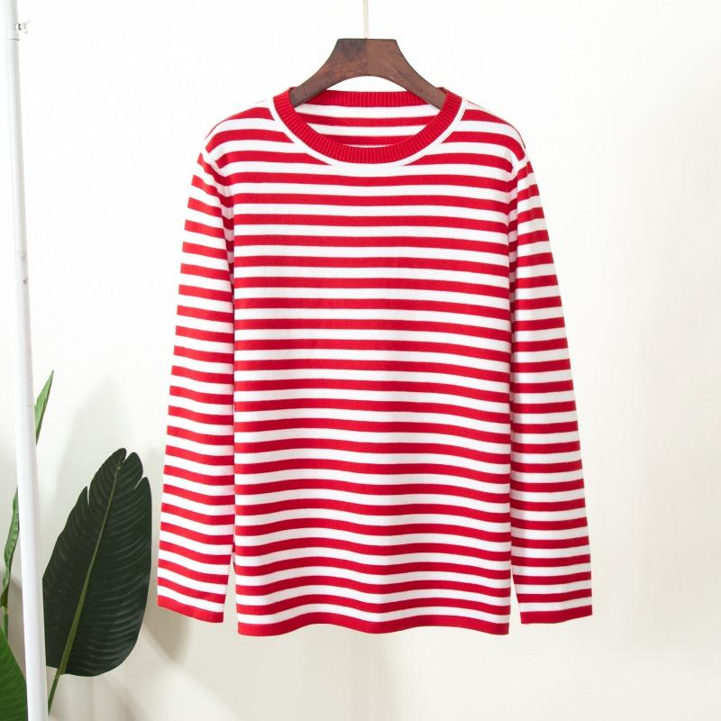 Round Neck Knitted Striped Sweater All-match Classic Retro Striped Pullover Sweater Women