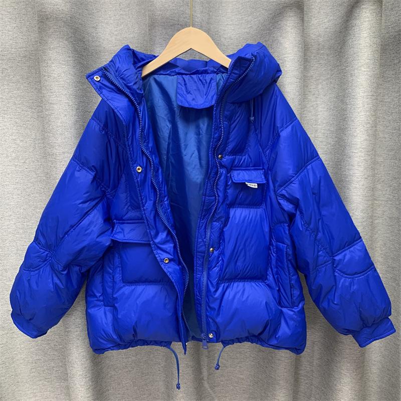 

Зима-Осень женская свободная мягкая молния однотонная модная куртка с воротником с капюшоном универсальная теплая белая куртка на утином пуху M синий