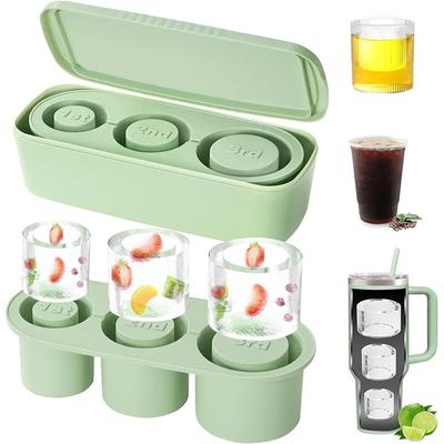 Isbitsform med 3 fack för Stanley 30/40 oz termosmuggar Återanvändbara cylindriska silikonisbitsformar med lock för dryck, juice, kaffe