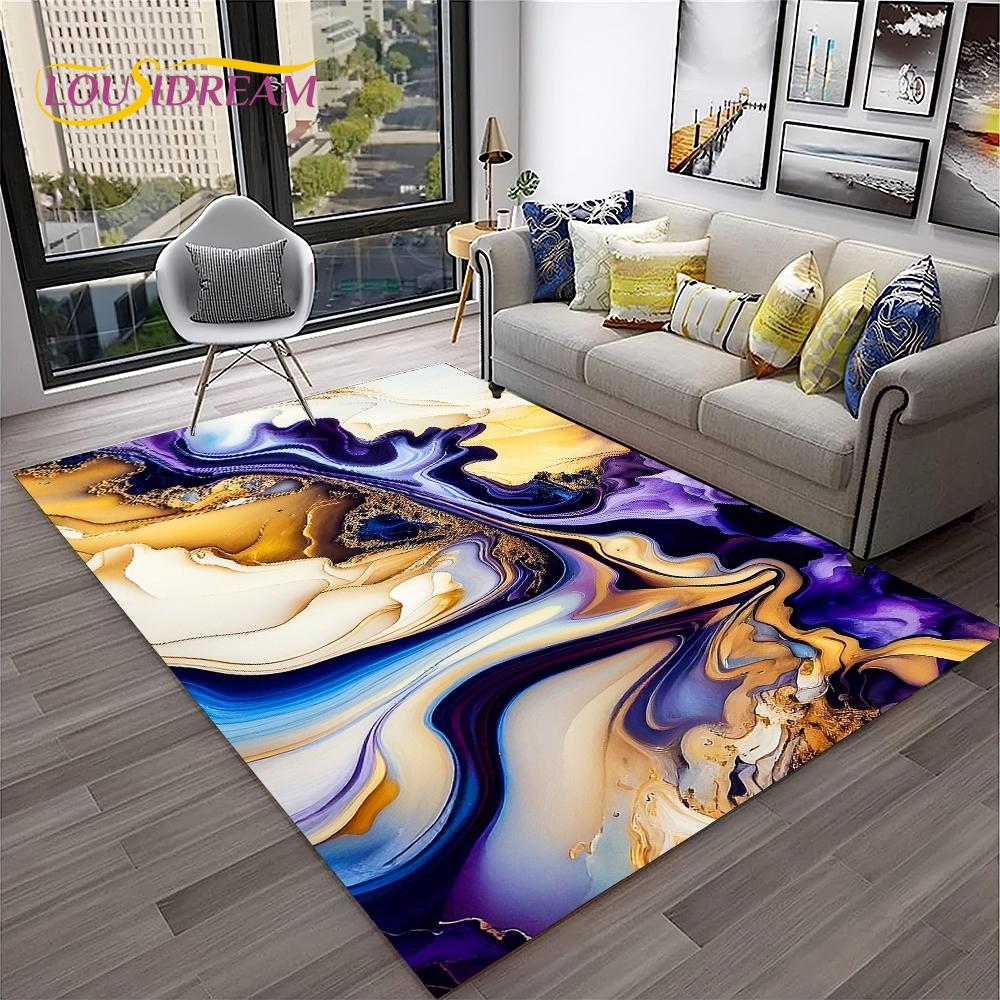 3D Illusion Fluid Colour Irregular Marble HD Carpet Rug for Home Living Room Sofa Doormat Decor,kids Area Rug Non-slip Floor Mat