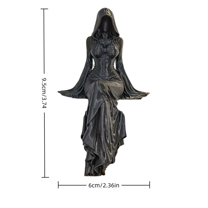 Female Grim Reaper Resin Statue Gothic Sitting Sculpture With Scythe Dark Aesthetic Decor For Home Office And Bookshelf