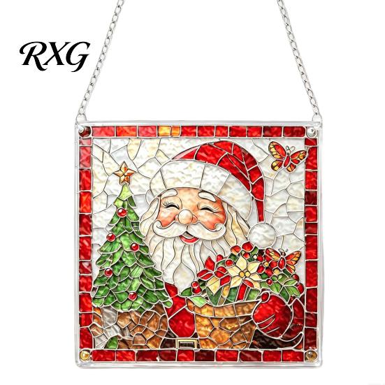 Atmosphere Decoration for Windows Colorful Acrylic Suncatcher, Stained Glass Style Christmas Hanging Ornaments, Santa Claus Decorations Snowman