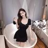 Black Round Neck a Word Short Waist Sweet and Spicy Sexy Women's Clothing Small Short Dress Women's Summer
