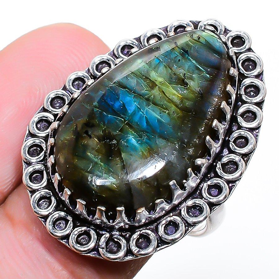 Labradorite Gemstone Handmade 925 Sterling Silver Jewelry Ring Size 6