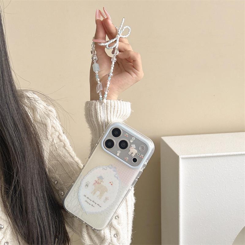 Korean Plaid Floral Sheep iPhone 16/15 Pro Max Case for Women