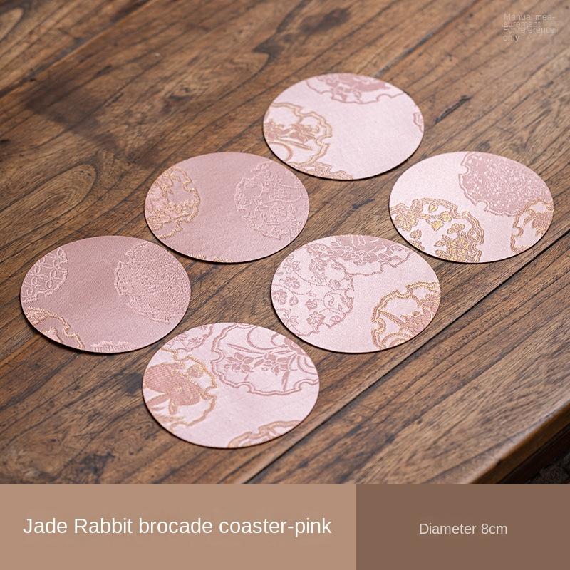 

Chinese Tea Set Brocade Coaster Double-Sided Cup Saucer Fabric Round Heat Proof Mat Diameter 8cm Traditional Pattern Coaster Set