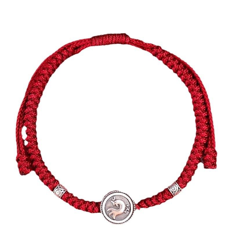 s9Pure Silver Zodiac Bracelet for Women - Snake Zodiac Red Rope Bracelet, Woven Bracelet for the Year of the Snake