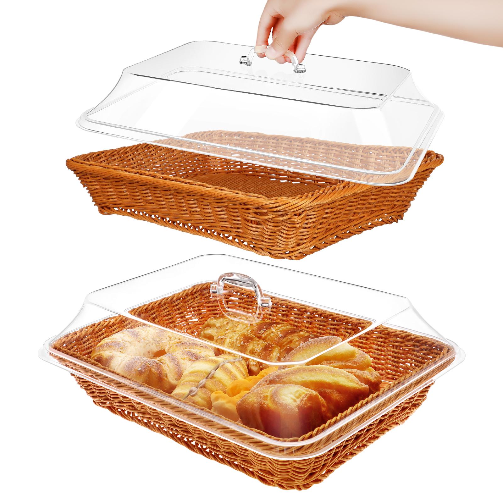 2 Pcs Imitation Rattan Bread Basket With Acrylic Lid 157 X 118 Inch Woven Fruit Basket Wicker Bread Baskets With Cover Tableto 4500₽