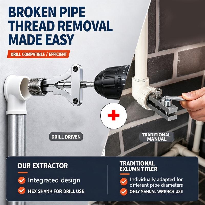 Pipe Repair Pull Tool 1/4 Inch Drive End Broken Water Pipe Extractor for 1/2", 3/4", 1" Worn Internal Thread Service Work