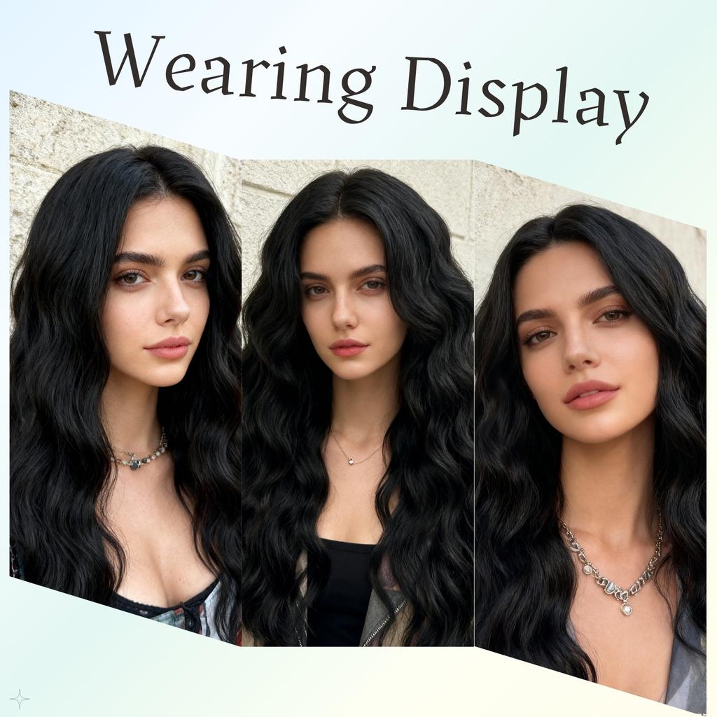 European American Fashion New Wig Black Forehead Lace Mid Split Wool Roll Long Curled Hair
