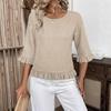 Blouse d'été unie pour femme, chemise à col rond, manches courtes amples, hauts décontractés fins et respirants pour femmes