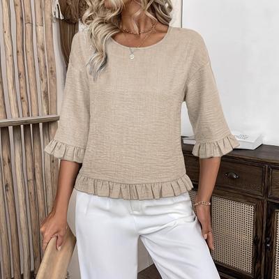 Damen Sommer Unifarbene Bluse, Rundhals Locker Kurzarm Hemd, Dünn Atmungsaktiv Lässig Damen Oberteile