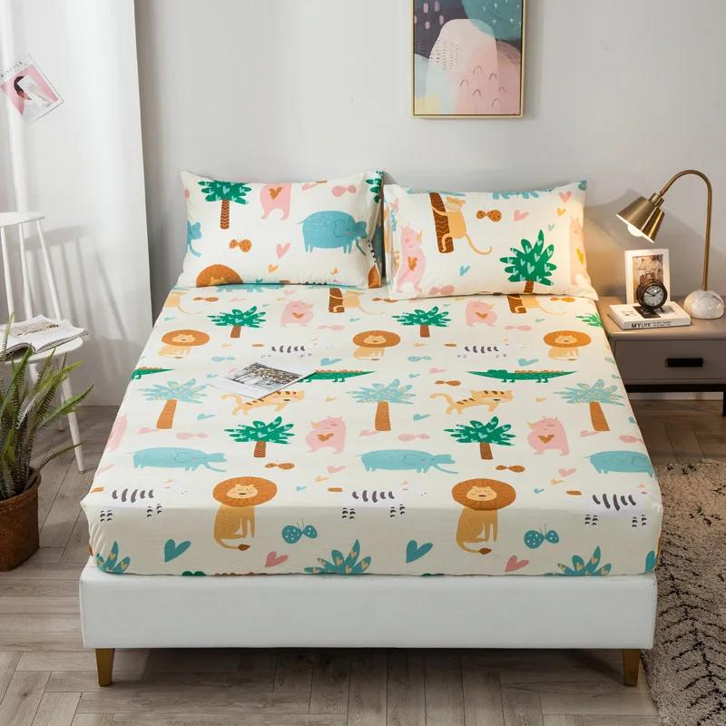 Pure Cotton Printed Fitted Sheet Only Non-Slip Protective Cover for Bedroom  (no Pillowcase)