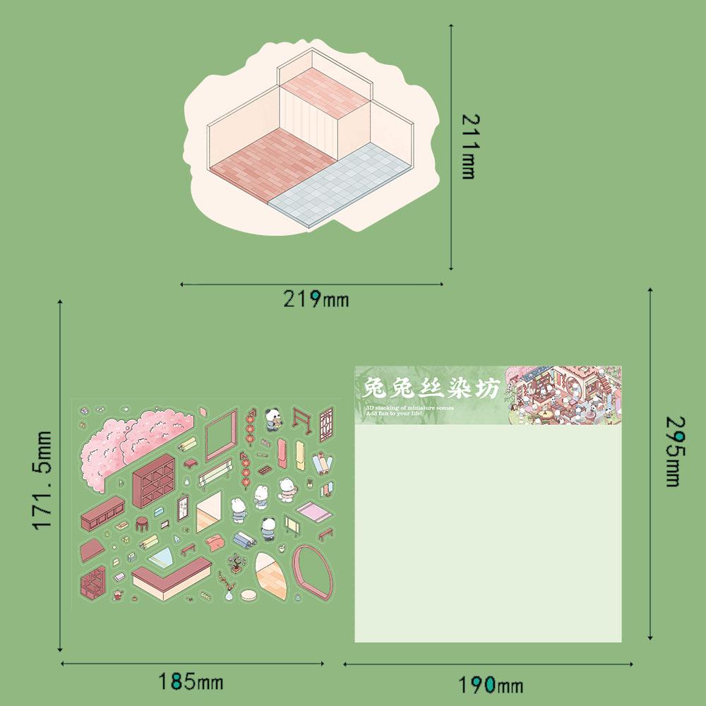 Rabbit Silk Dyeing Workshop Landscape Sticker Nostalgia Harajuku Laptop World DIY Art Stress Bicycle DIY Scene Decoration Sticke