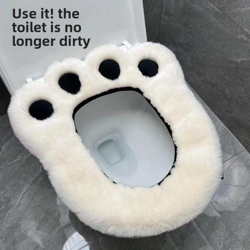 Winter Toilet Seat Cover Universal Toilet Seat Cushion Cartoon Cute Bear Paw Adhesive Pad for Home Use Toilet Set Accessories