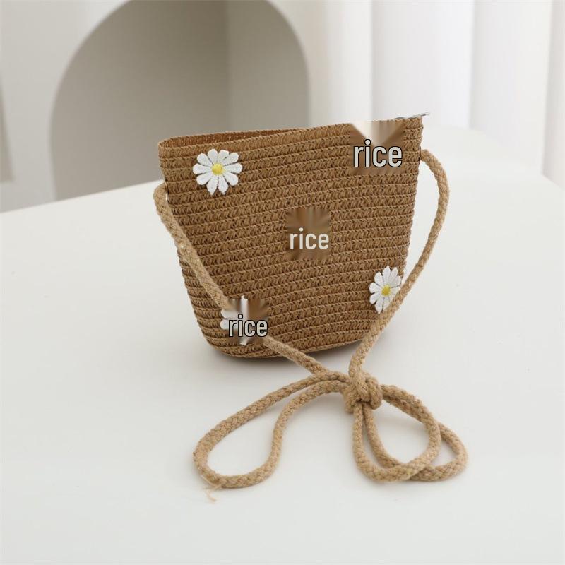 Children's Straw Woven Crossbody Bag - Small Girl's Phone and Coin Purse for Summer Outings and Seaside Trips