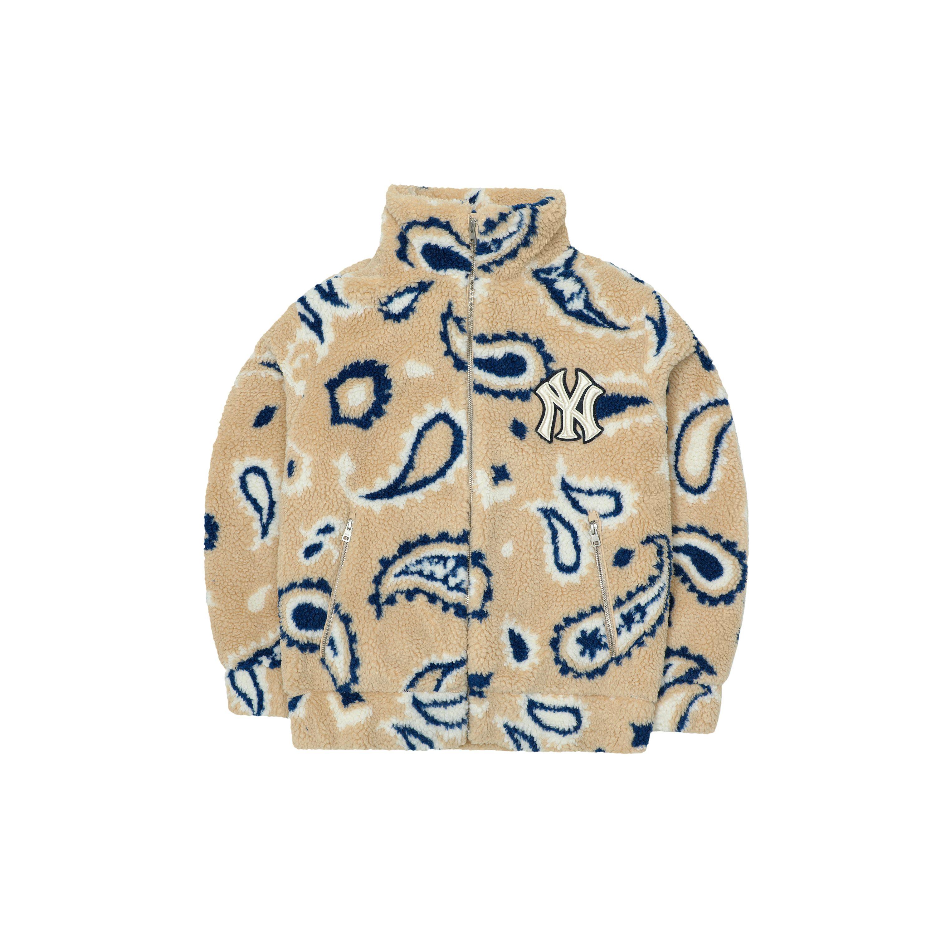 MLB New York Yankees Cashew Bloemen Winddichte Warme Losse Pluche Jas Unisex Jas Lichtbeige 3AFDI0126-50BGS M beige