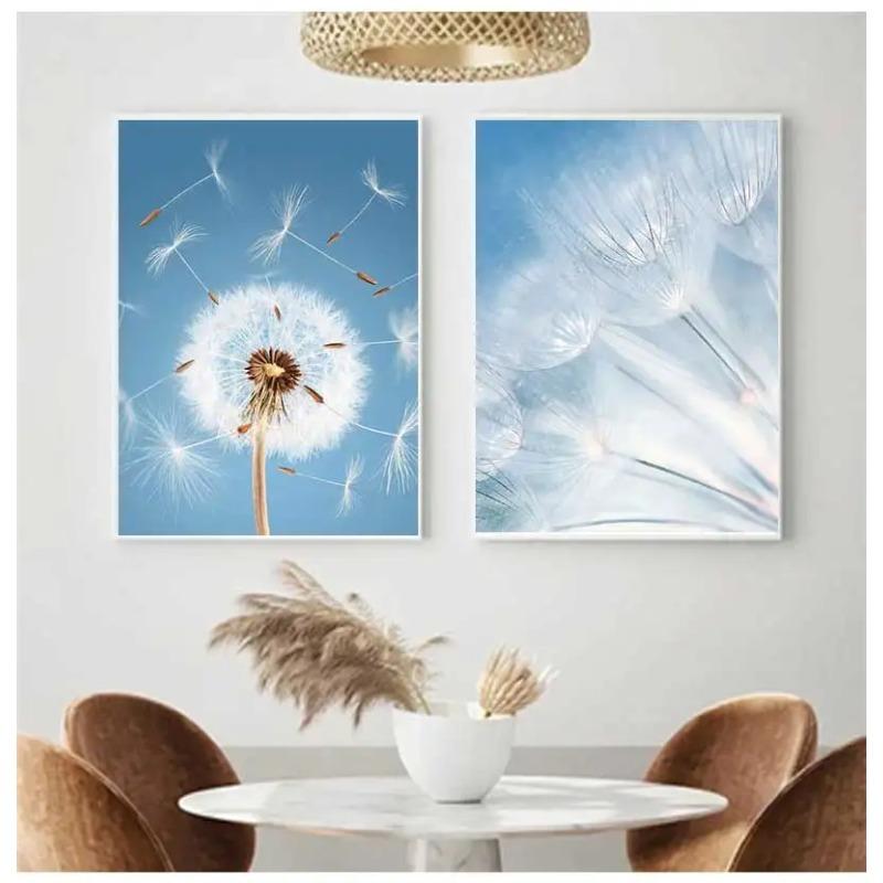 Wall Art Blue Tone Dandelion Peony Orchid Flower Oil Painting Spring Poster and Printmaking Living Room Home Decoration Pictures