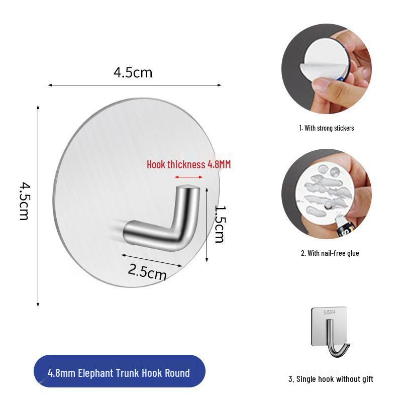Ganchos de pared adhesivos de acero inoxidable duraderos - Sin taladro, Fuerte capacidad de carga, Ganchos metálicos para ropa sin dejar marca