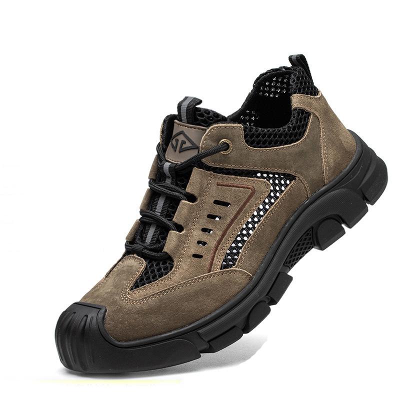

men fashion breathable steel toe caps work safety shoes cow suede leather safe boots worker security sneakers protect footwear 270 коричневый