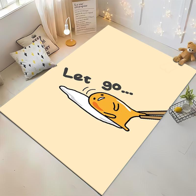 Cute Cartoon Egg Character Carpet with "Let Go" Text, Beige Style. Suitable for Use As an Anti-slip for Living Room Bedroom Sofas